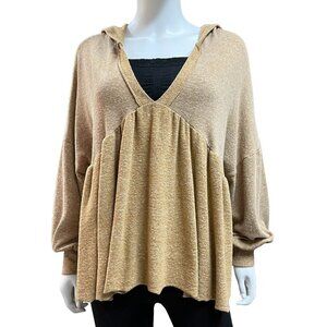 Final Touch Brown Long Sleeve Hooded‎  Baby Doll Blouse Womens Size M (E10109)